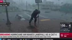 Meteorologist knocked to ground by flying tree branch while covering Hurricane Ian