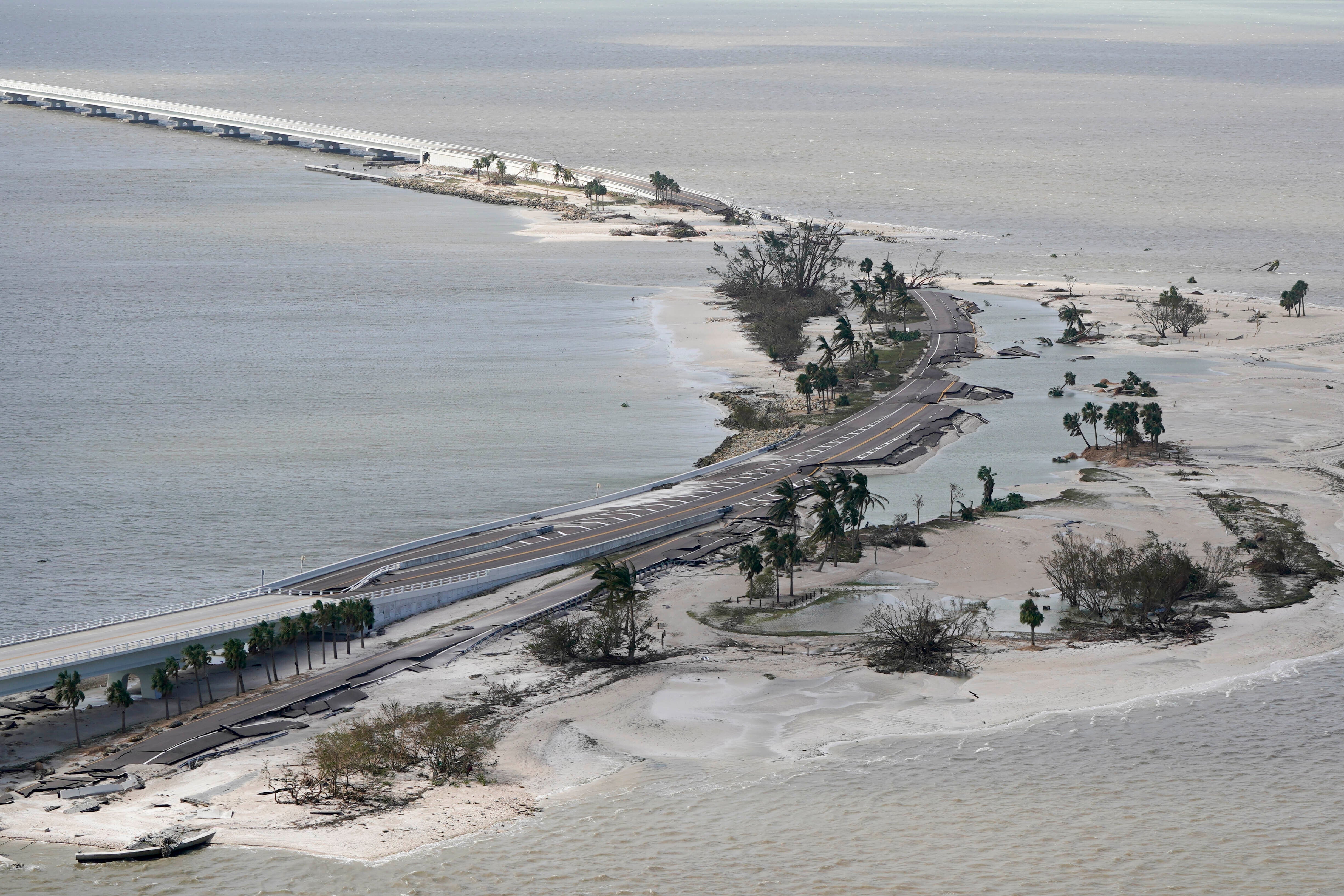 A section of the causeway to Sanibel Island collapsed after Hurricane Ian made landfall