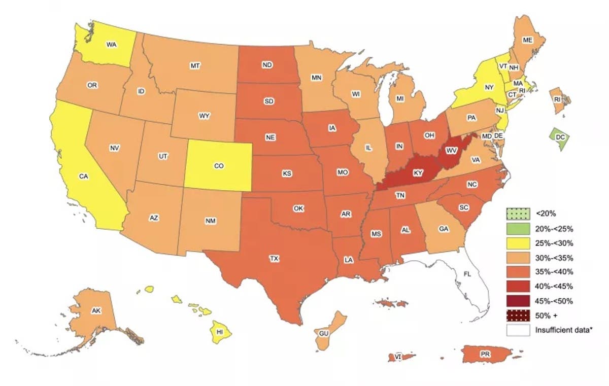 Cdc Releases Map Showing Obesity Levels Across Us States The Independent