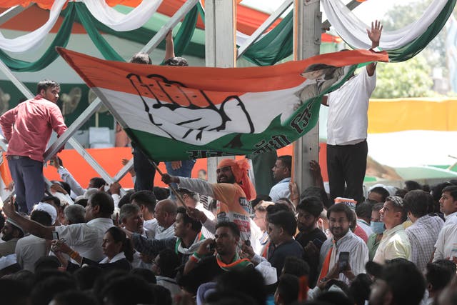 <p>Supporters of Indian National Congress at a rally in New Delhi</p>