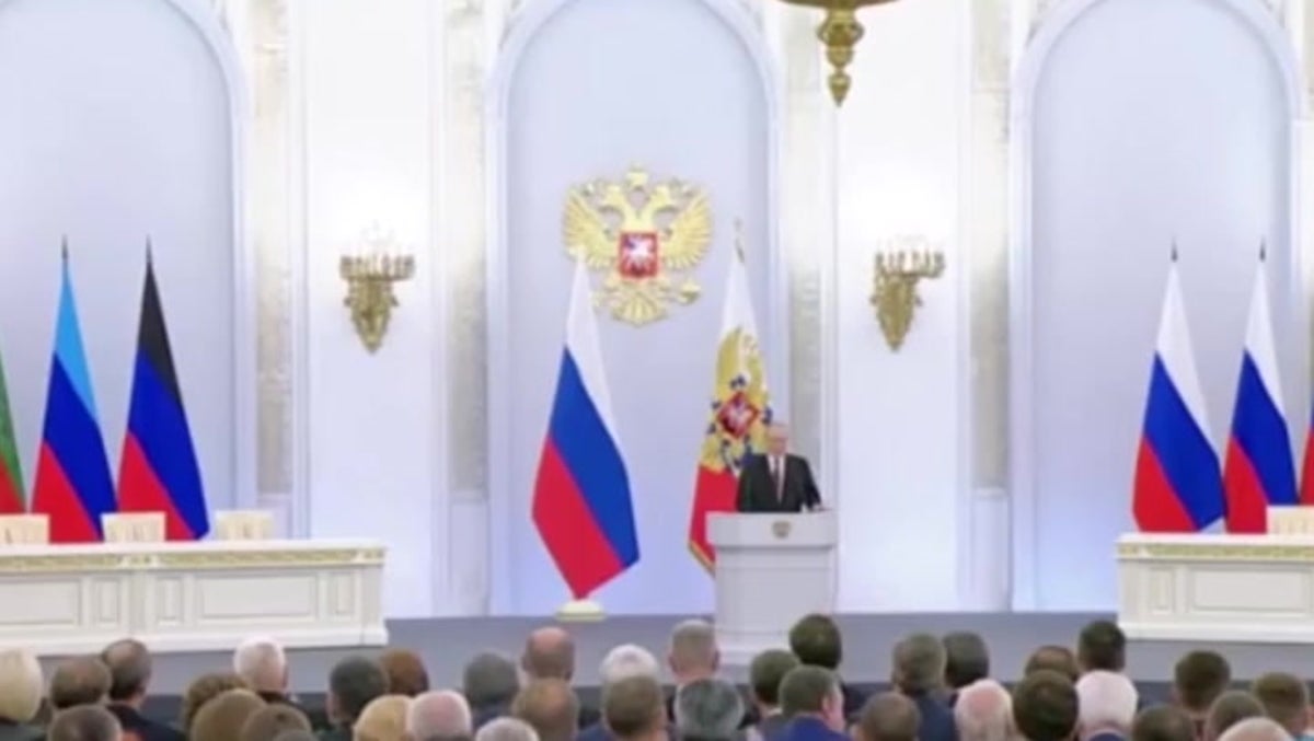 Putin annexes four Ukraine regions and says ‘they will become Russian citizens forever’
