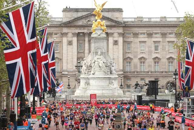 A general view of runners heading to the finish line during the 2019 London Marathon (PA)