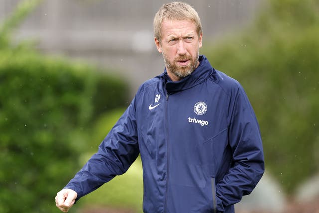 Graham Potter, pictured, will help smooth Chelsea’s hectic transition under new owners Todd Boehly and Behdad Eghbali (Steven Paston/PA)