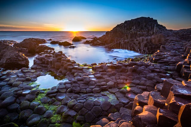 <p>Giant’s Causeway at sunset</p>