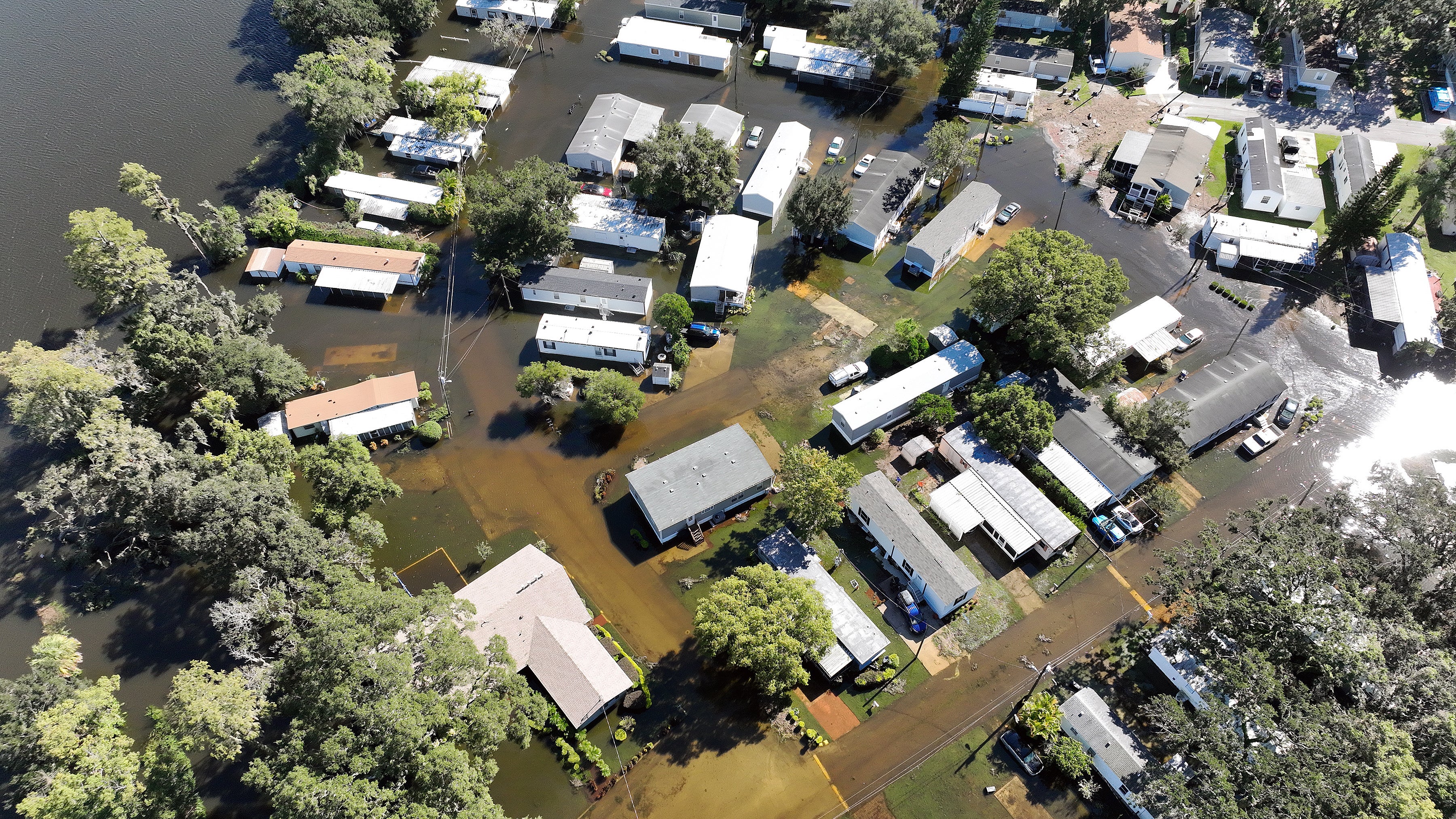 Drone footage shows a flooded neighbourhood in Orlanda, Florida on Friday