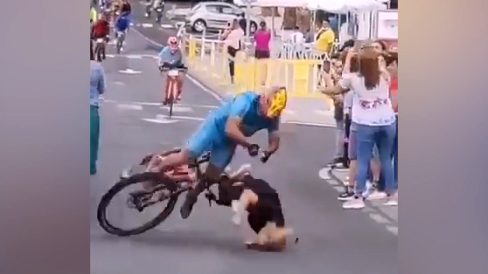 Brutal crash as fan runs into cyclist during race in Spain Sport