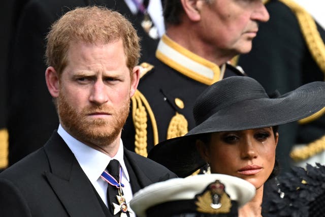 <p>Prince Harry and Meghan attend the state funeral and burial of Queen Elizabeth</p>