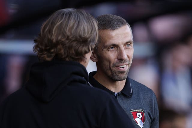 Bournemouth interim manager Gary O’Neil (right) speaks to Brentford manager Thomas Frank before the Premier League match at the Vitality Stadium, Bournemouth. Picture date: Saturday October 1, 2022.