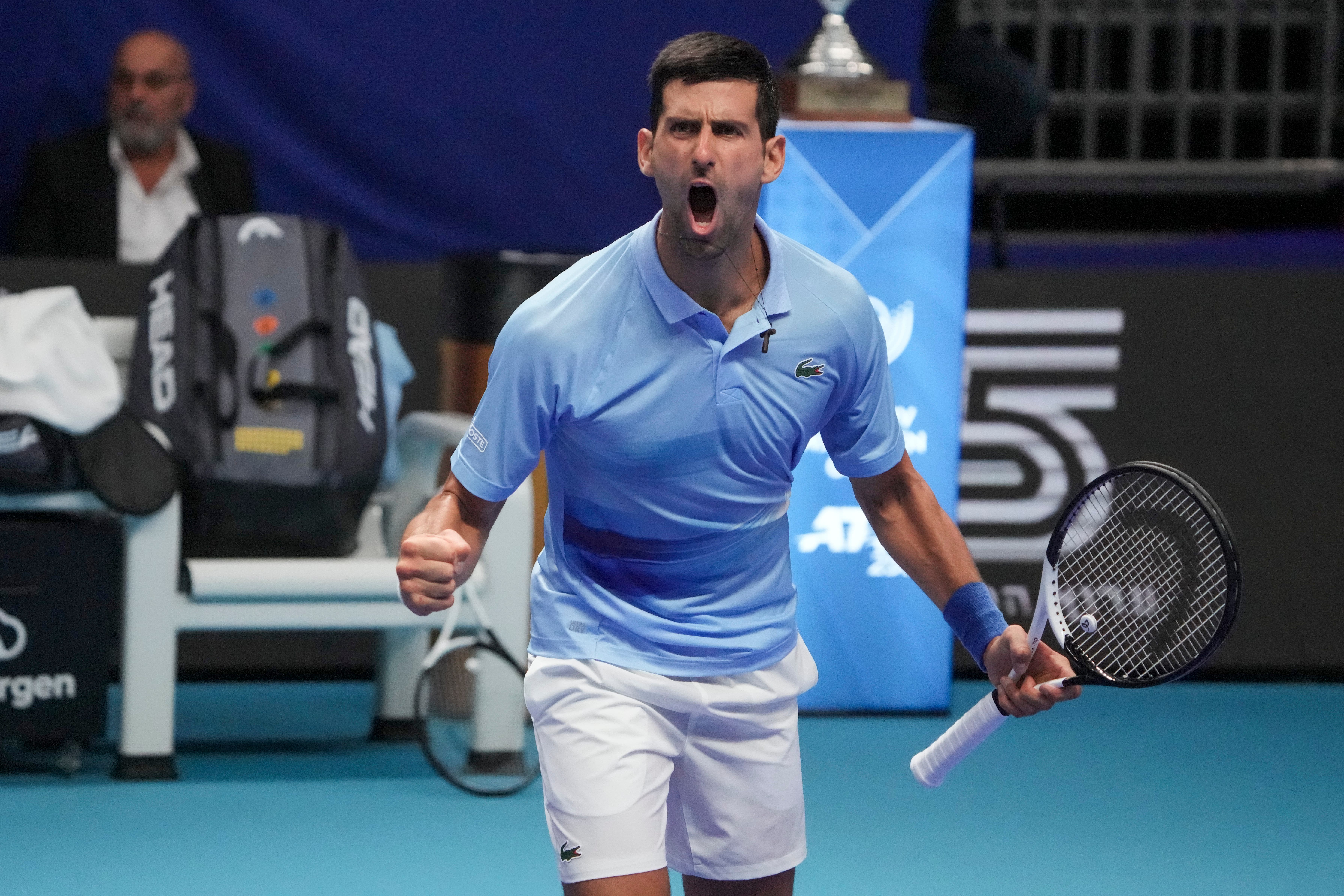 Novak Djokovic, pictured, defeated Roman Safiullin to reach the final in Tel Aviv (Ariel Schalit/AP)