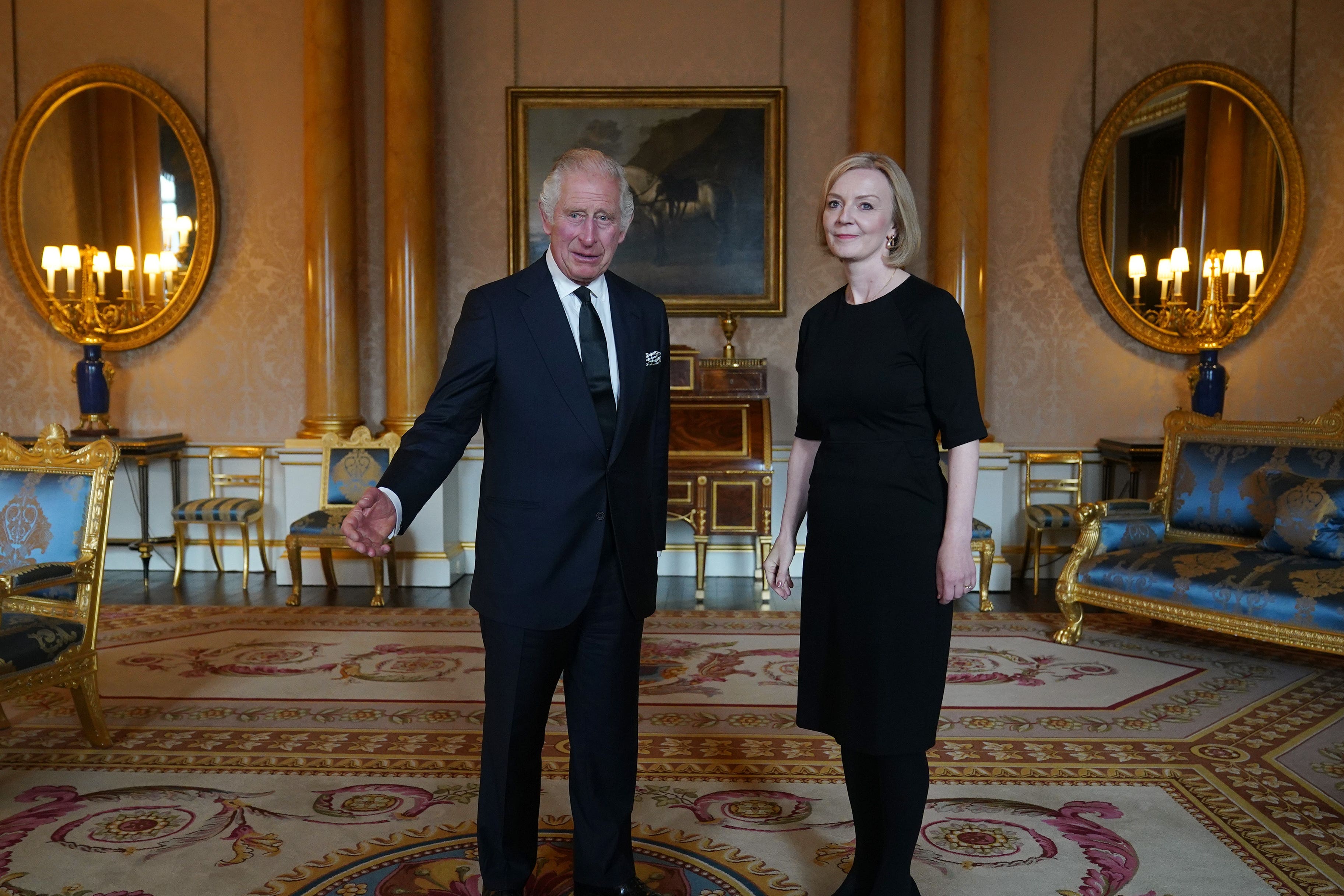 King Charles welcomes Liz Truss at Buckingham Palace (Yui Mok/PA)