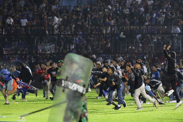 Fans enter the pitch (AP Photo/Yudha Prabowo)