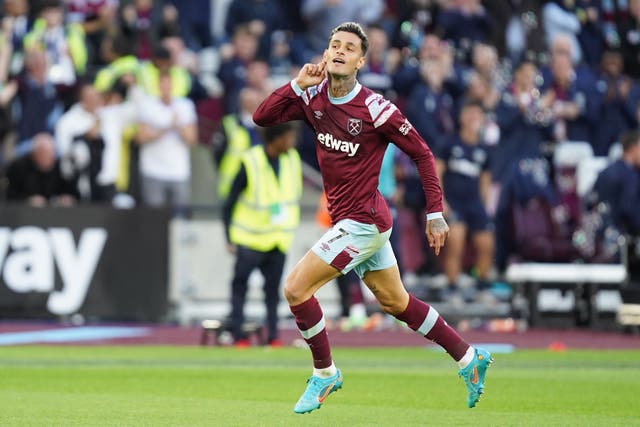 <p>Gianluca Scamacca opened the scoring in West Ham’s 2-0 win over Wolves </p>