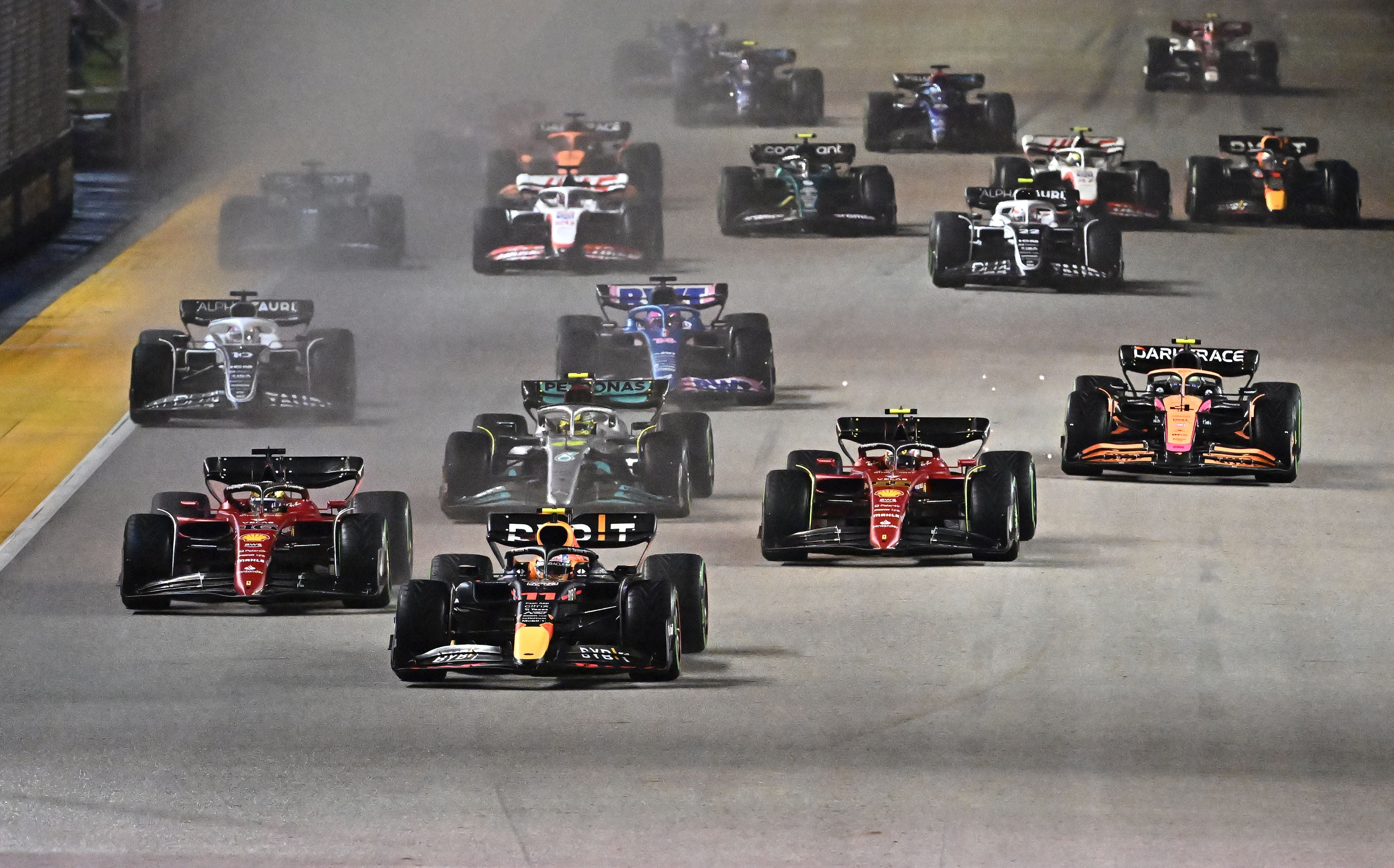 Sergio Perez won Sunday’s chaotic rain-hit Singapore Grand Prix