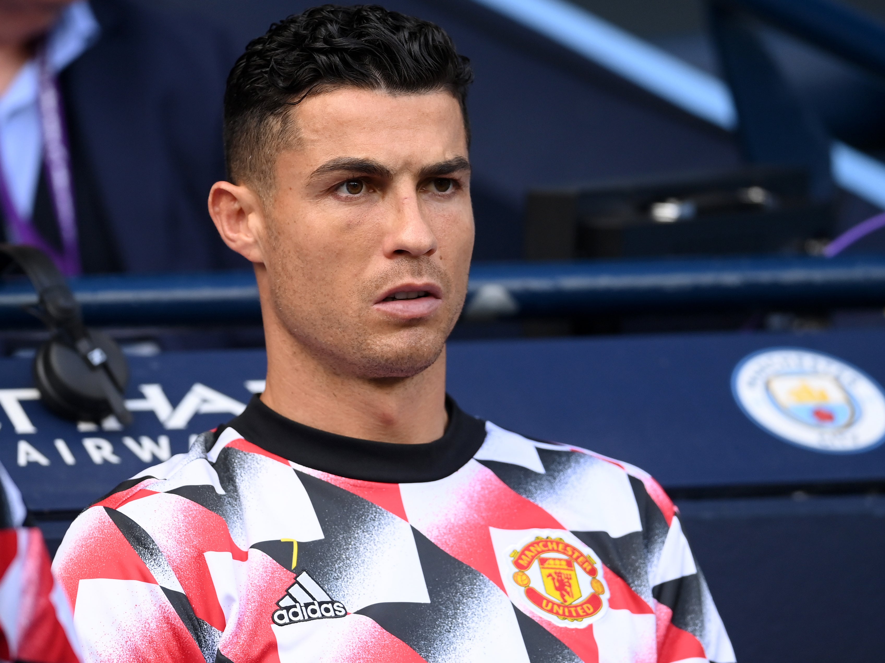 Manchester United striker Cristiano Ronaldo was an unused substitute against Manchester City
