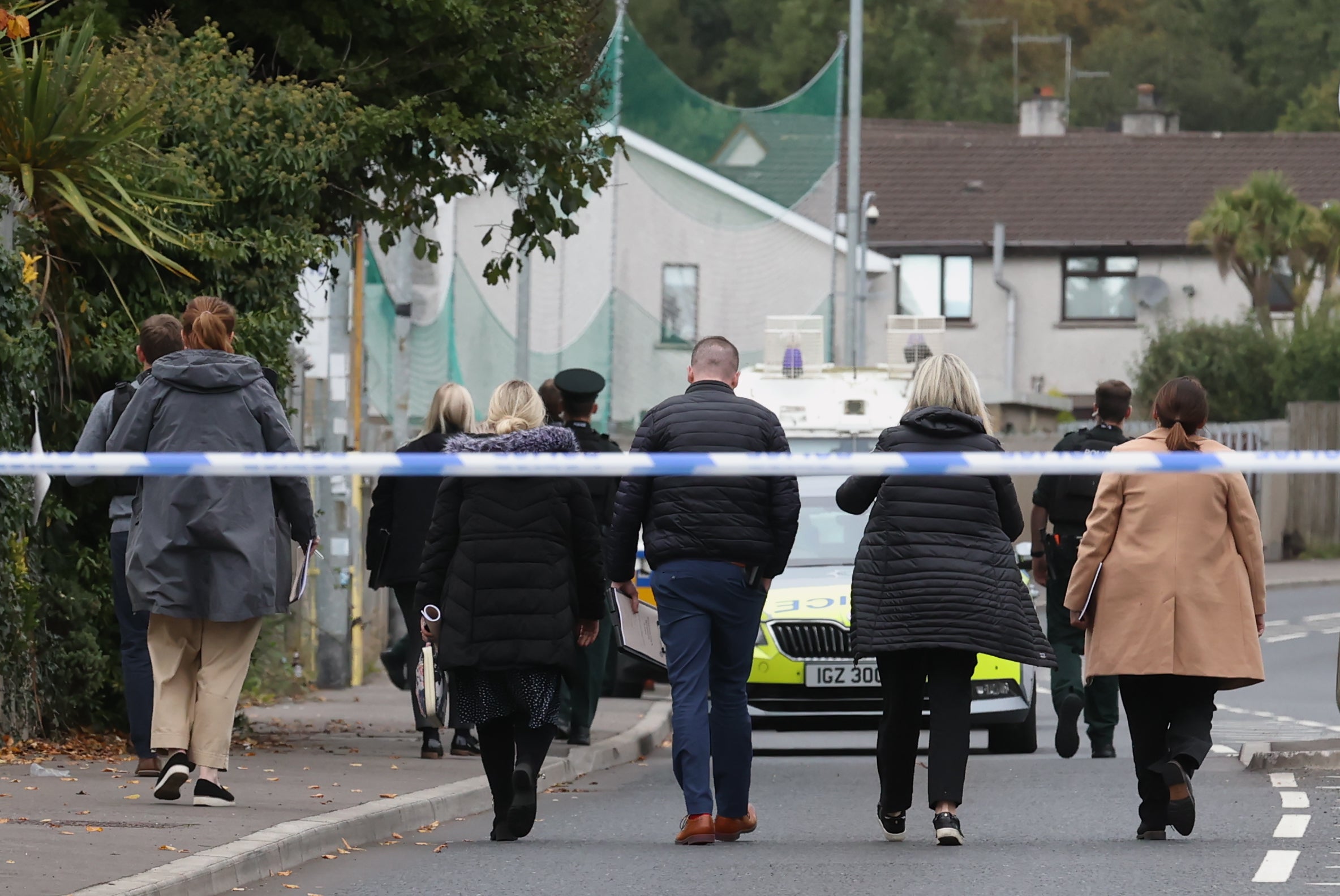 PSNI detectives arrive at the scene following a shooting at the clubhouse of Donegal Celtic Football Club