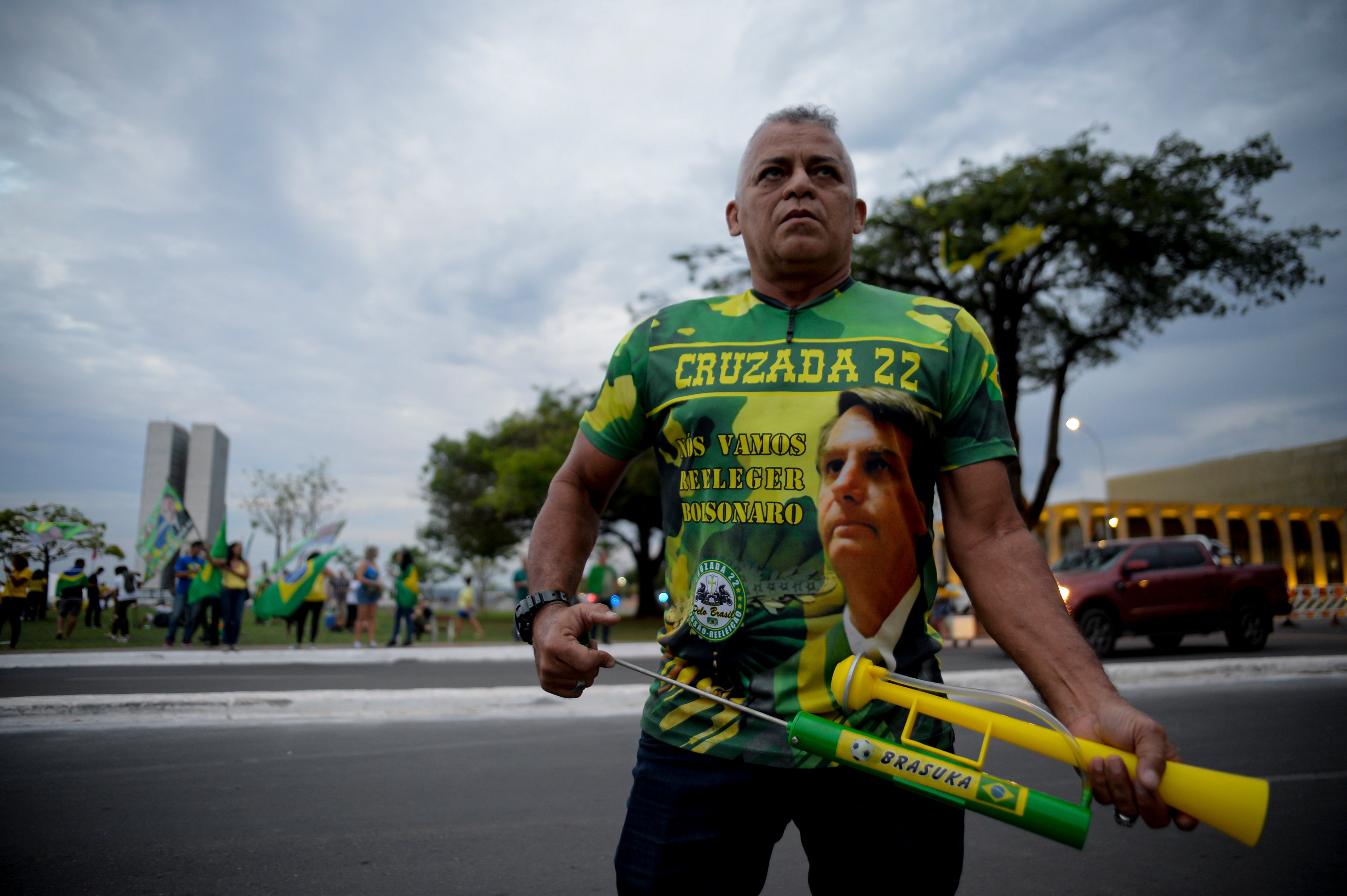 A Bolsonaro supporter in Brasilia. The president had threatened not to recognise the result of the vote if he lost