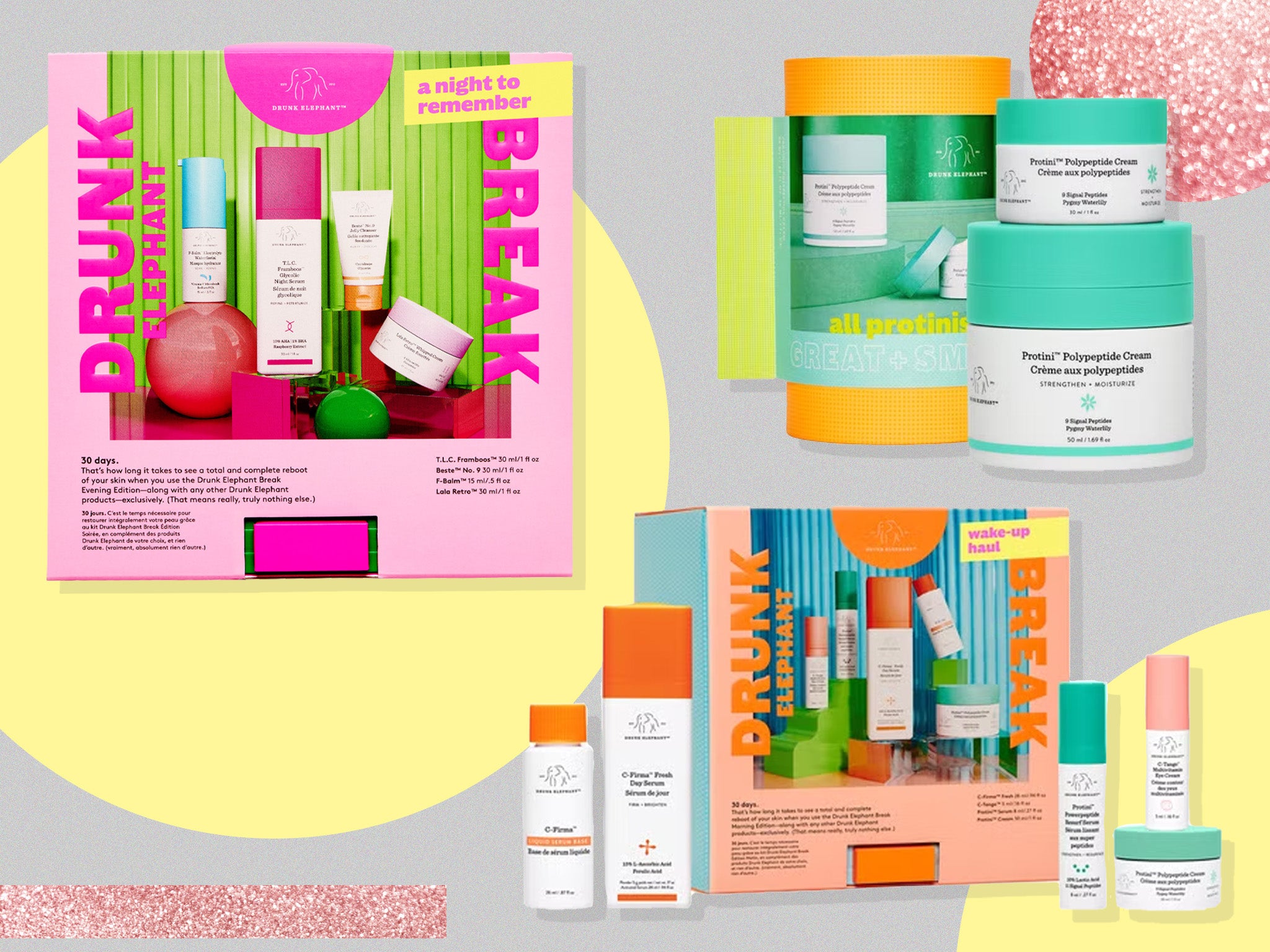 The sets are presented in signature fun, bright packaging