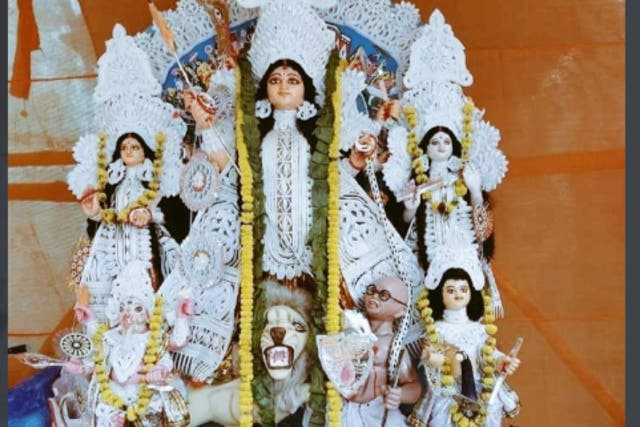 <p>Police have registered a complaint after a Durga Puja festival display depicted Mahatma Gandhi as ‘demon’ </p>