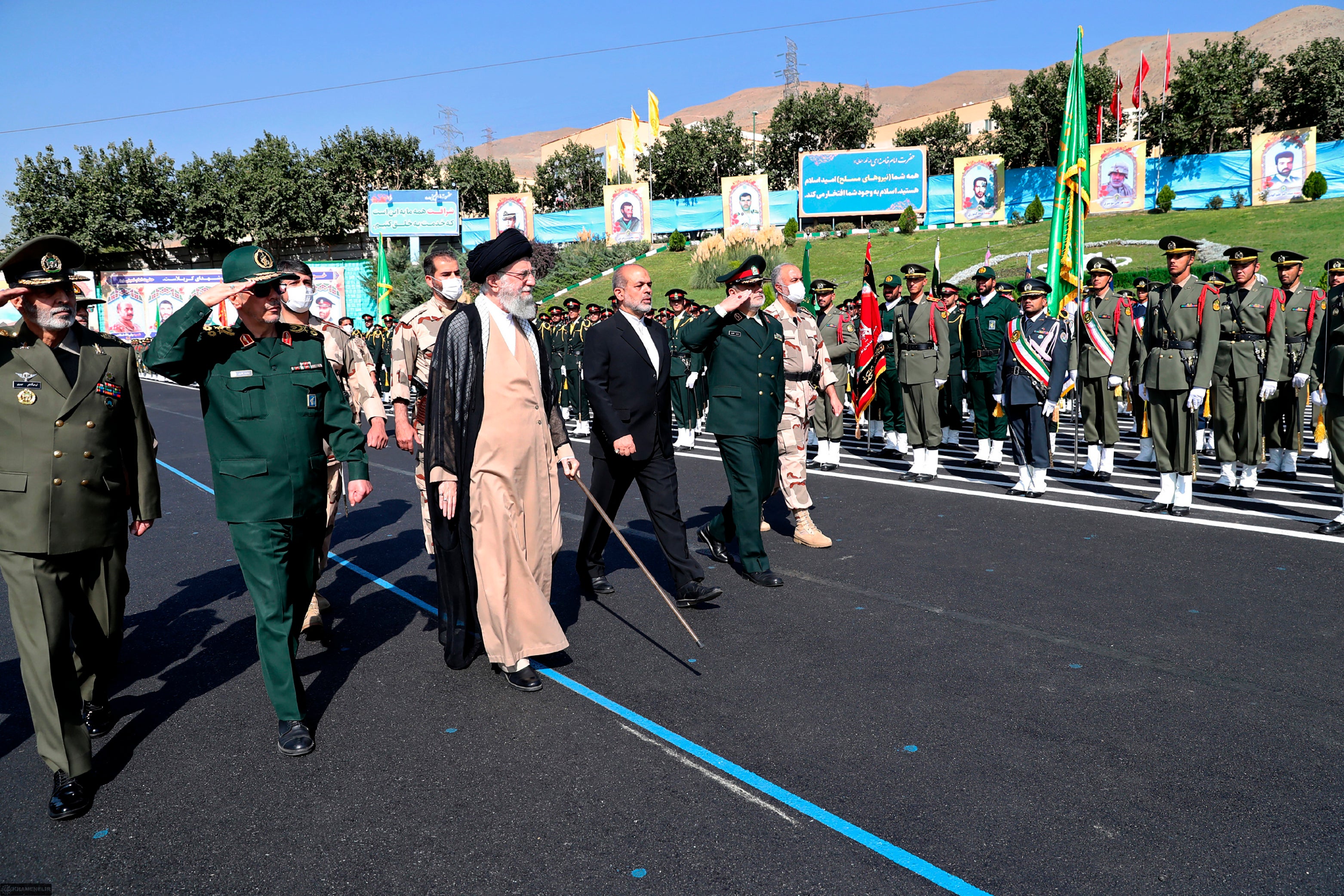 Iranian leader Ali Khamenei at a military graduation ceremony in Tehran on Monday