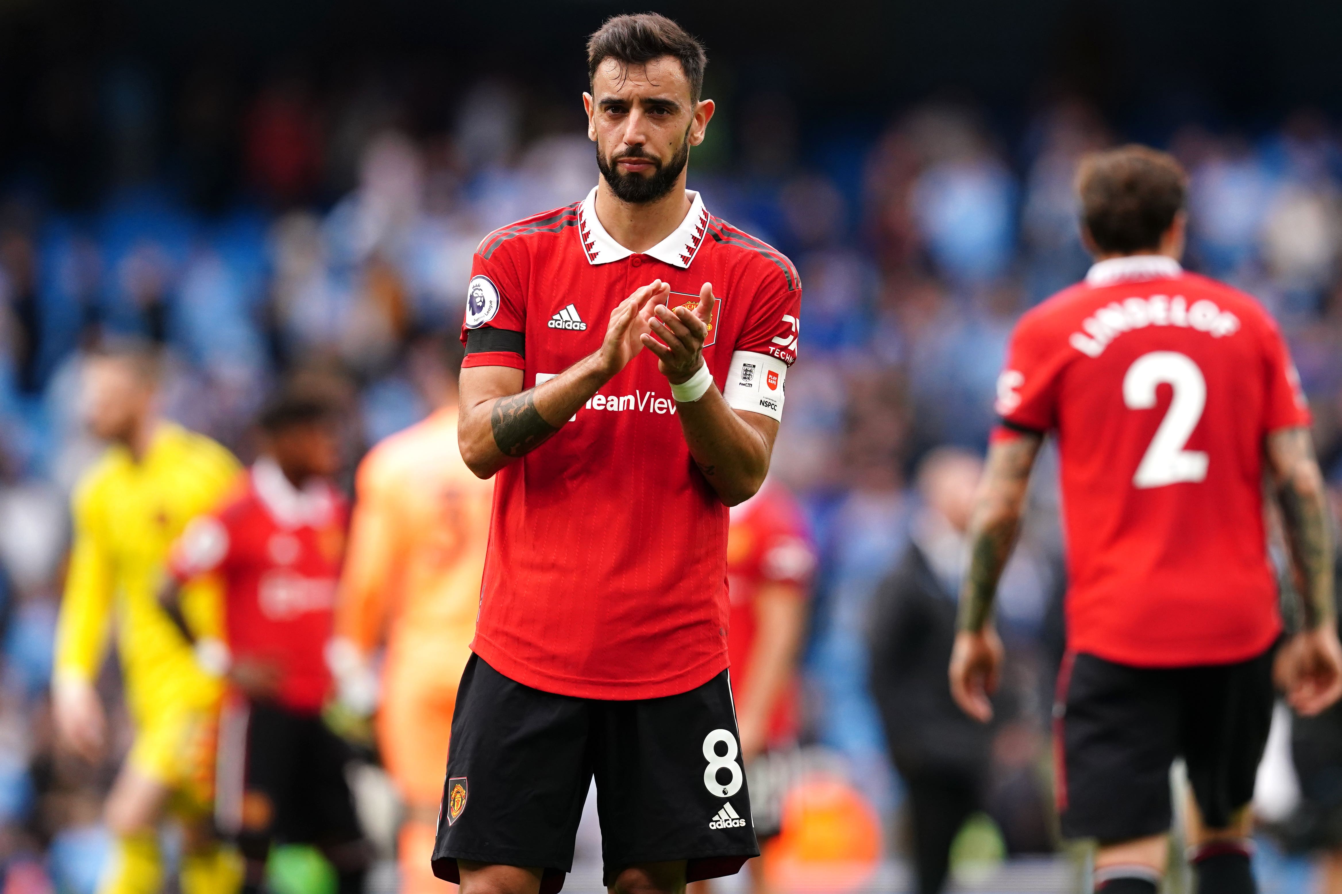 Bruno Fernandes has urged Manchester United to use the derby defeat by Manchester City as a motivation to improve (Martin Rickett/PA)