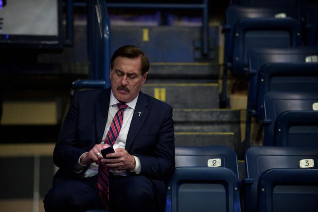 <p>MyPillow CEO Mike Lindell at Donald Trump’s rally in Ohio</p>