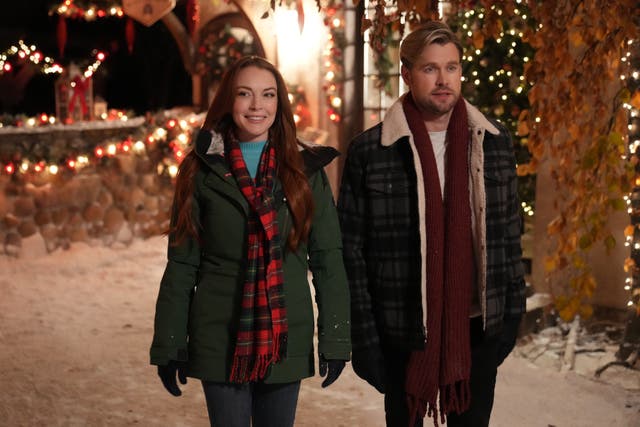 <p>Lindsay Lohan and Chord Overstreet in ‘Falling for Christmas’</p>