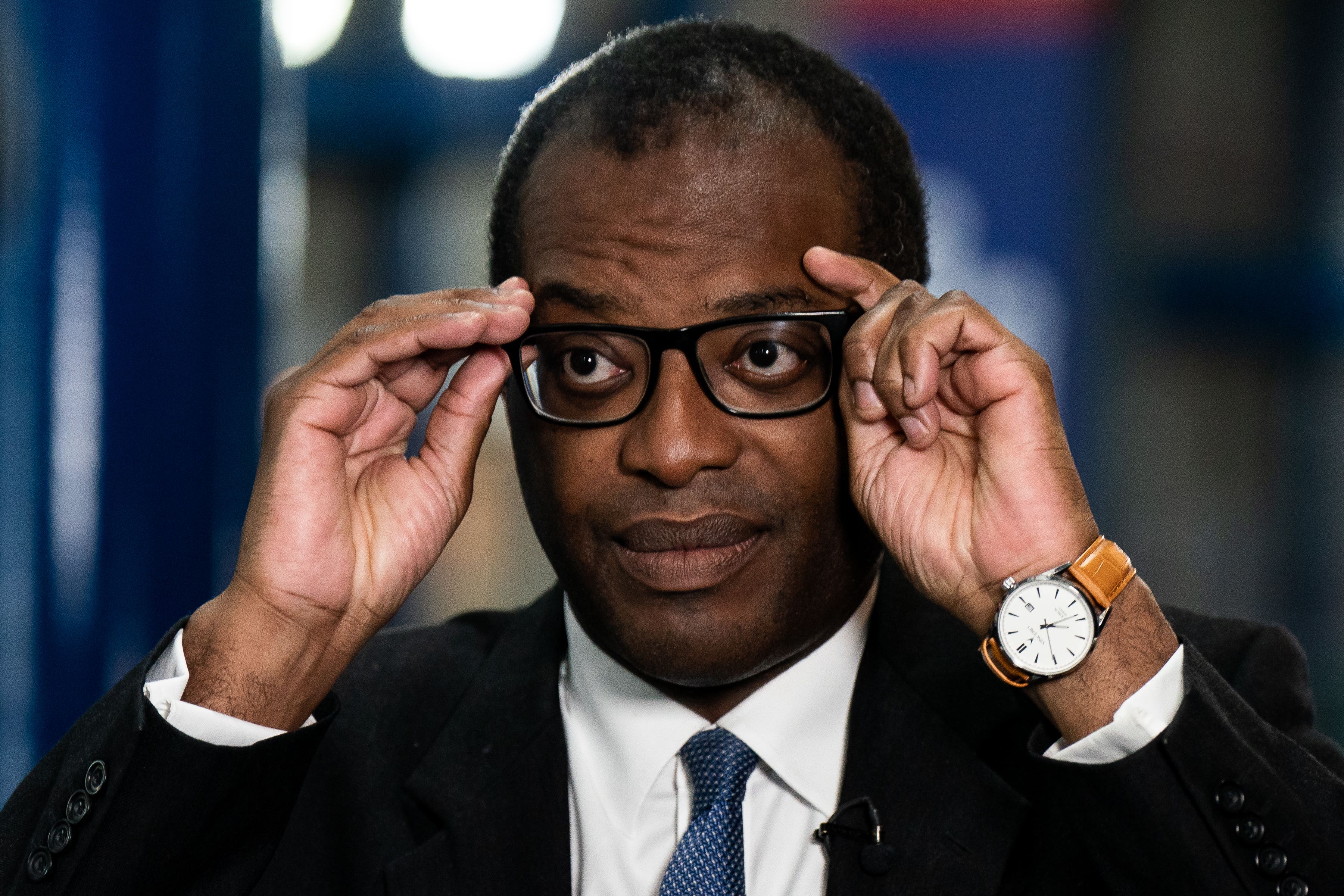 Chancellor of the Exchequer Kwasi Kwarteng speaking to the media ahead of the Conservative Party annual conference at the International Convention Centre in Birmingham. Picture date: Monday October 3, 2022 (Aaron Chown/PA)
