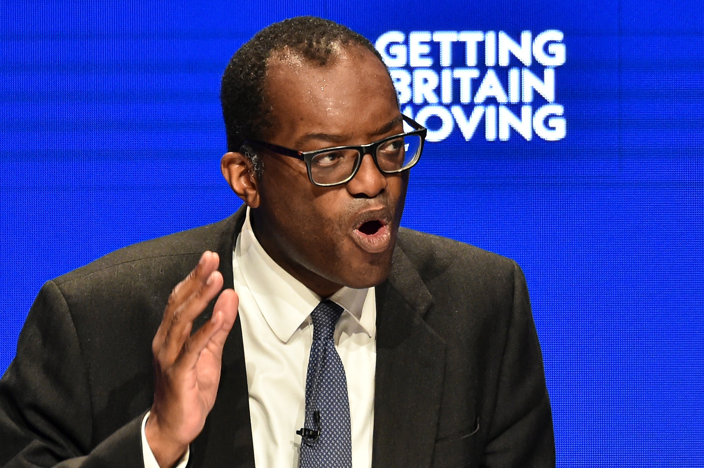 Kwasi Kwarteng delivers his keynote speech at the Conservative conference