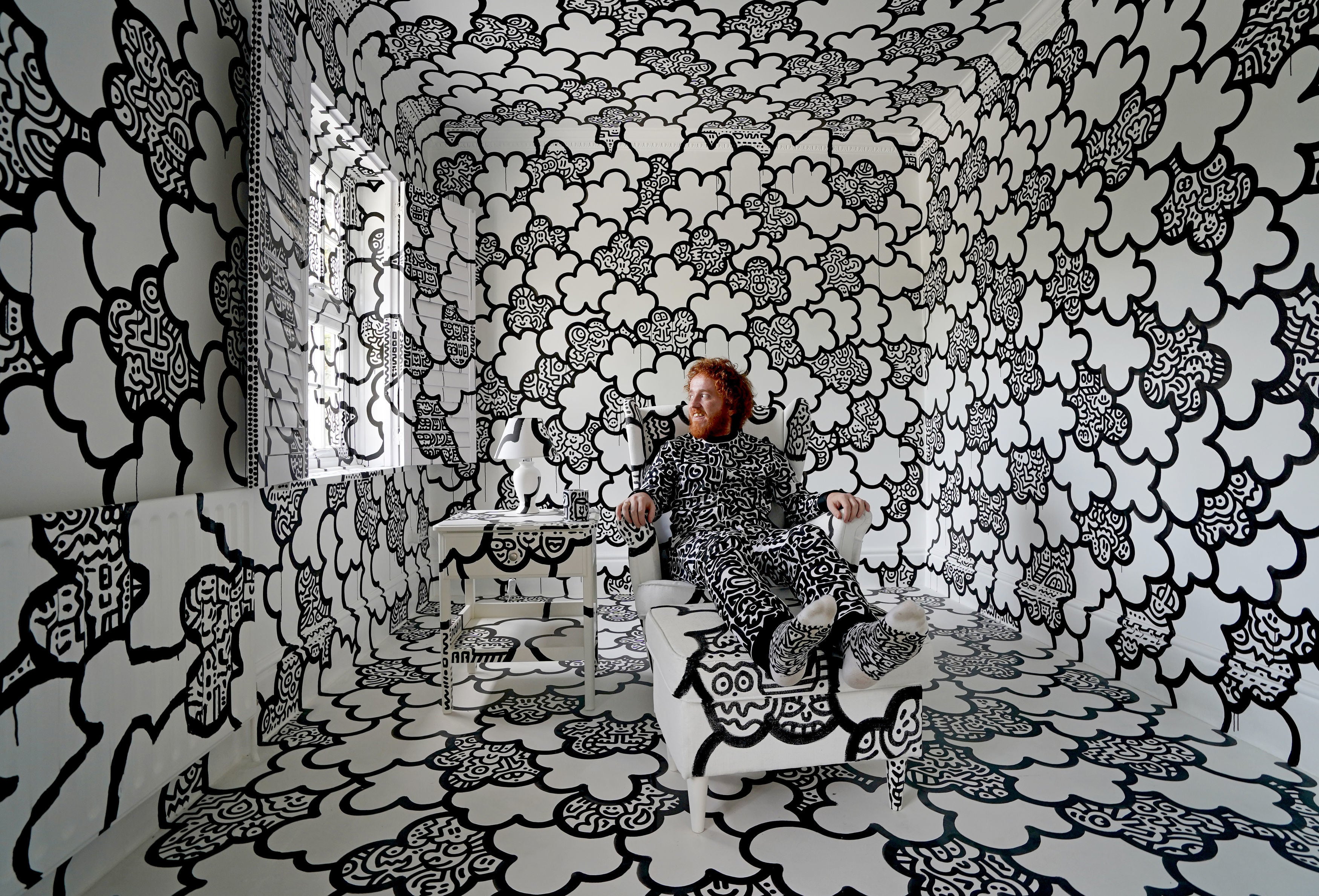 British artist Sam Cox, aka Mr Doodle, reveals the Doodle House, a twelve-room mansion at Tenterden, in Kent