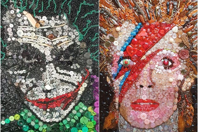 Joanne O’Neill’s button art of The Joker and David Bowie (Joanne O’Neill/PA)