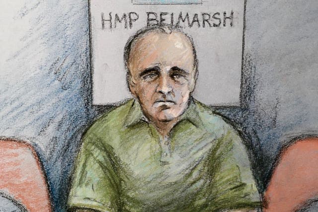 <p>Court artist sketch of David Smith appearing via video link at a previous hearing (Elizabeth Cook/PA)</p>