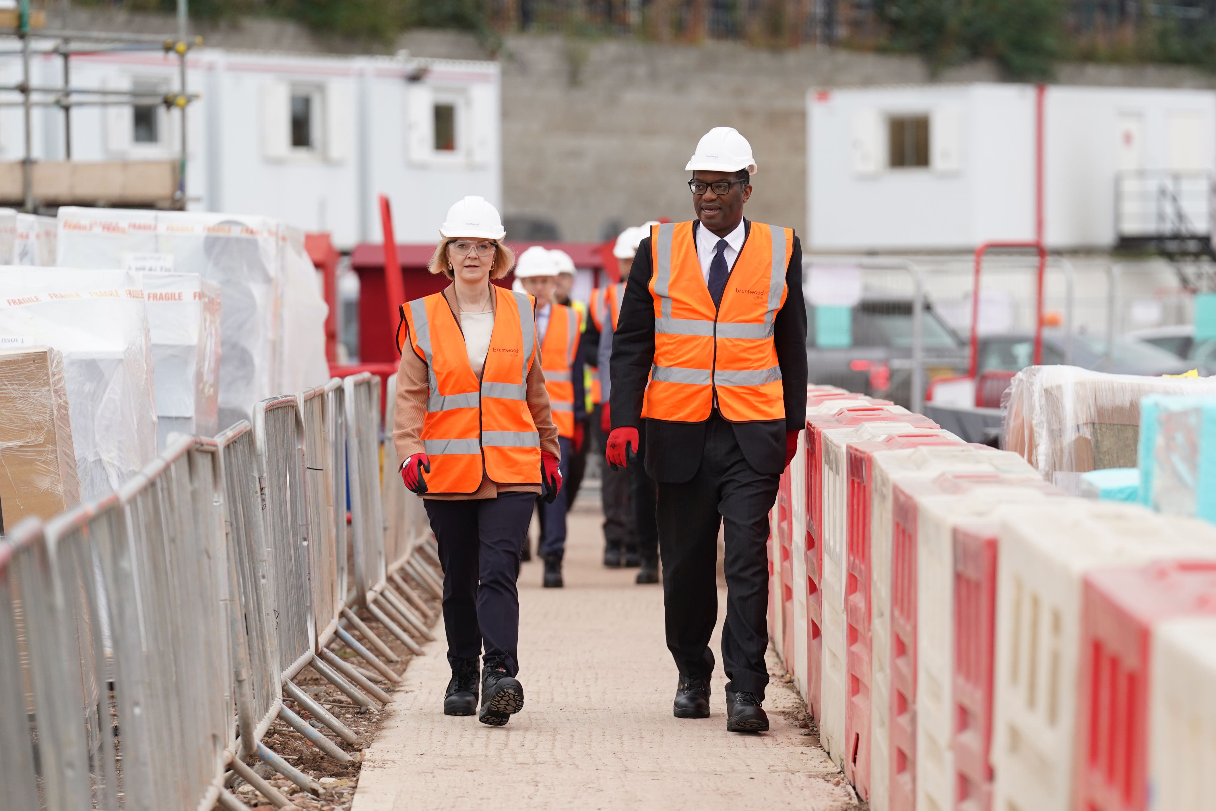 Prime Minister Liz Truss and Chancellor Kwasi Kwarteng during a visit to a construction site for a medical innovation campus in Birmingham (Stefan Rousseau/PA)