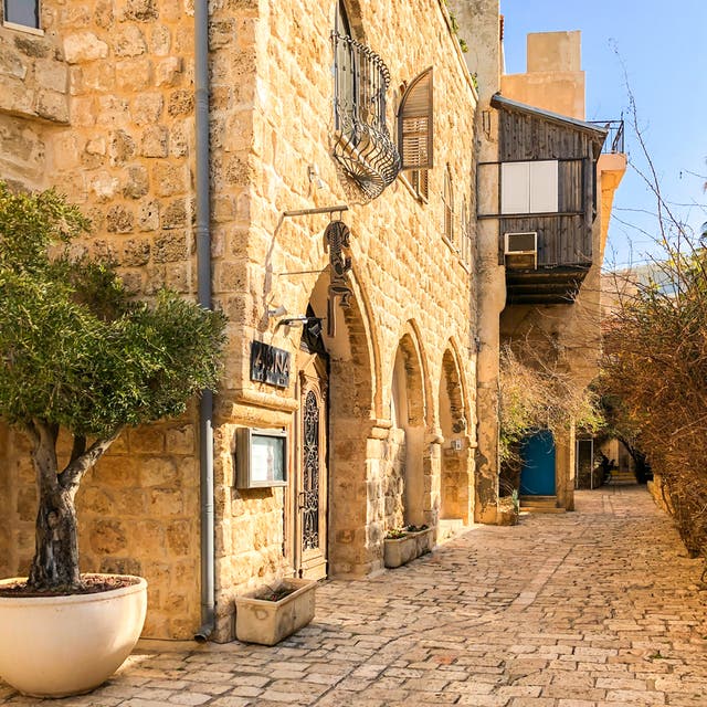 <p>Ancient stone streets in Artists Quarter of Old Jaffa, Israel</p>