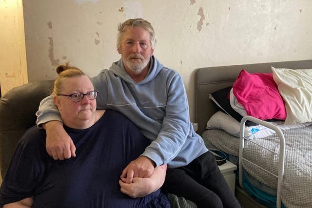 <p>Sharon Brookes and her husband, Alan, say their council house has been infested with bed bugs since last summer</p>