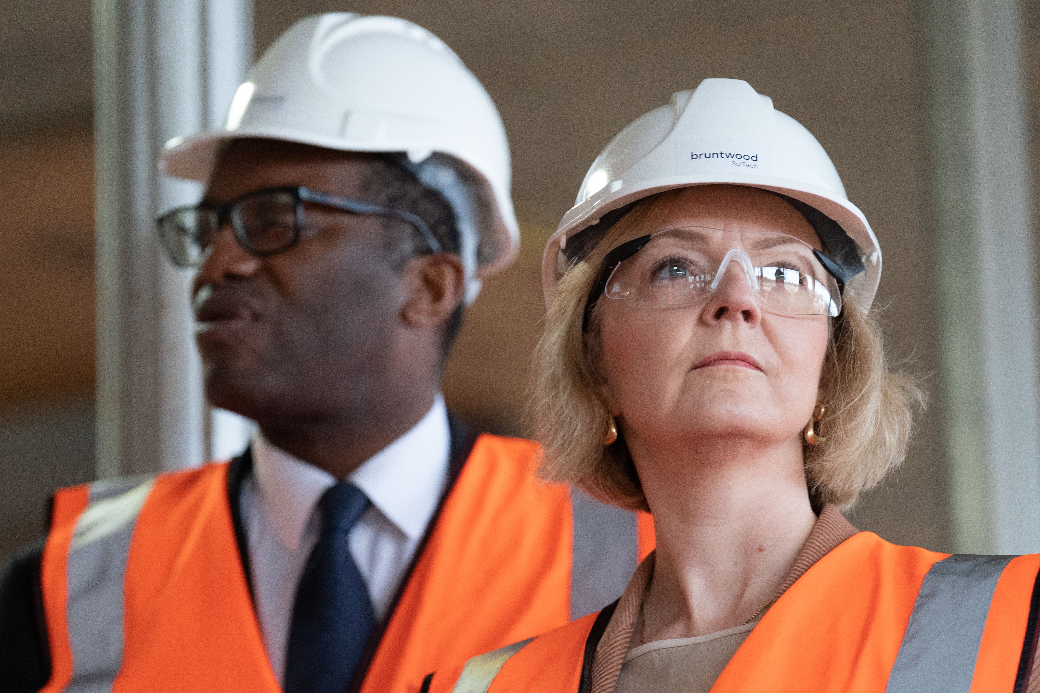 Liz Truss and Kwasi Kwarteng during a visit to a construction site (Stefan Rousseau/PA)