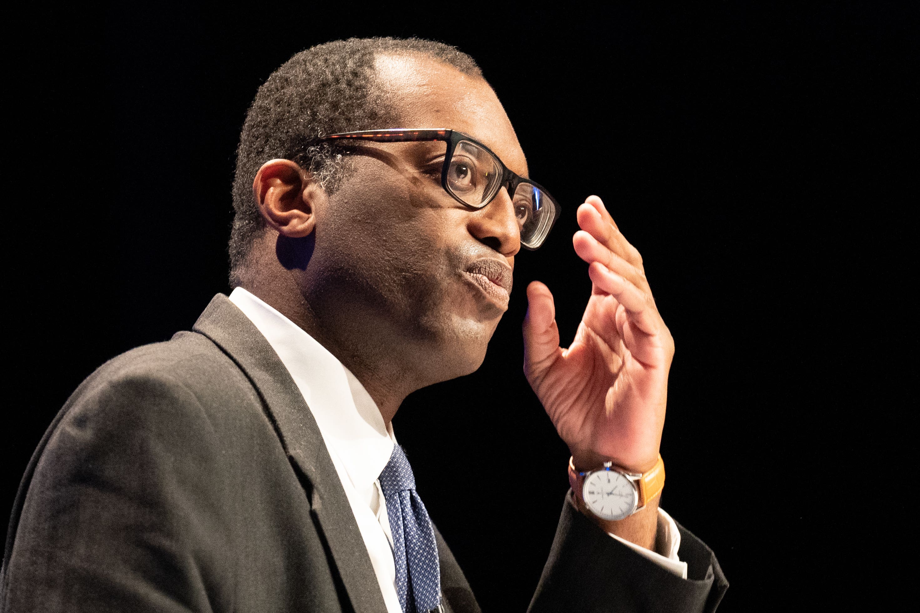 Chancellor of the Exchequer, Kwasi Kwarteng delivers his keynote speech to party members at the annual Conservative Party conference in Birmingham. Picture date: Monday October 3, 2022 (Stefan Rousseau/PA)