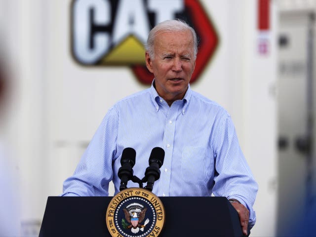 <p>United States President Joe Biden speaks during an official visit to inspect damage from Hurricane Fiona in Ponce, Puerto Rico, 3 October 2022</p>