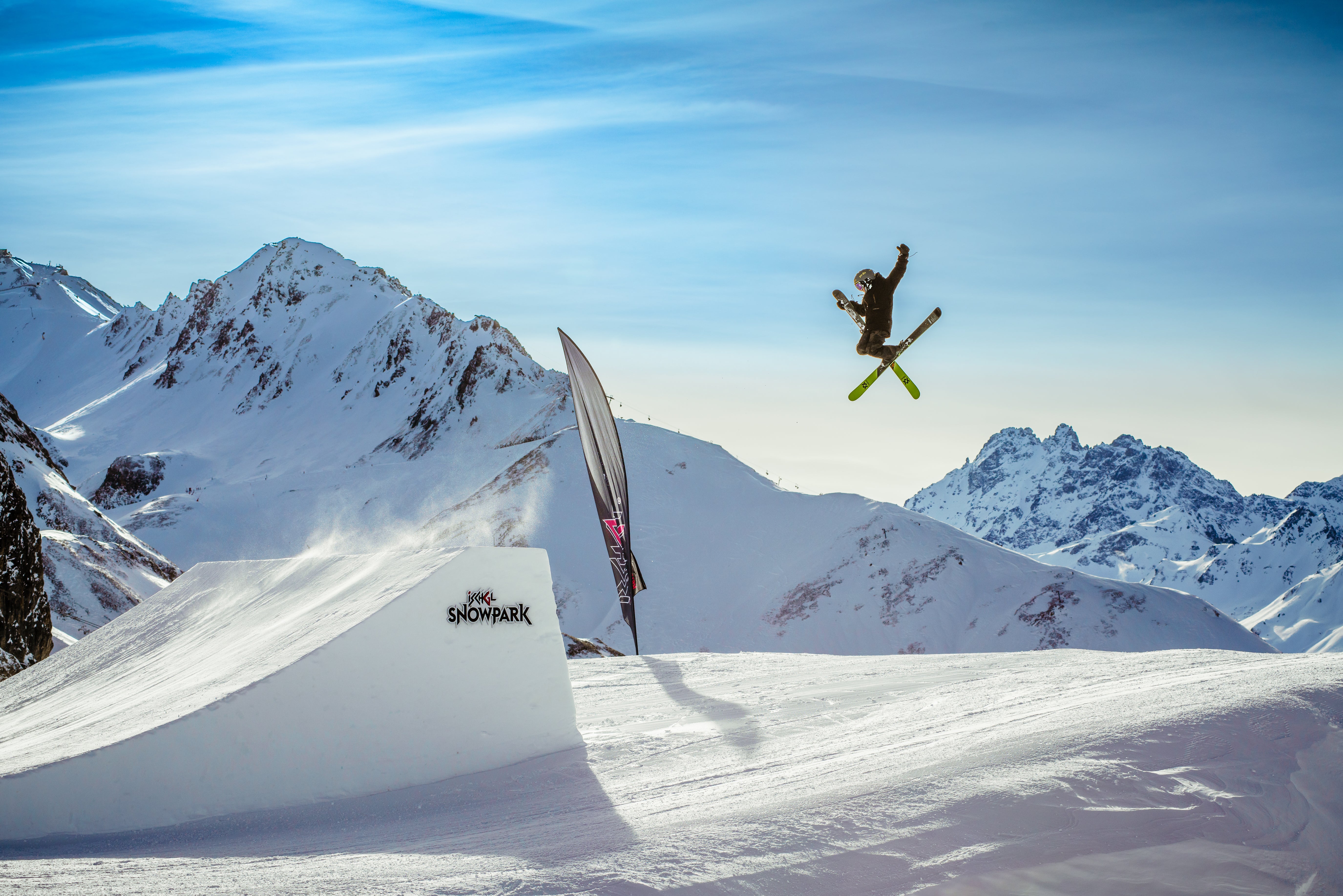 Skiers and snowboarders alike can enjoy the obstacles at Ischgl Snow Park