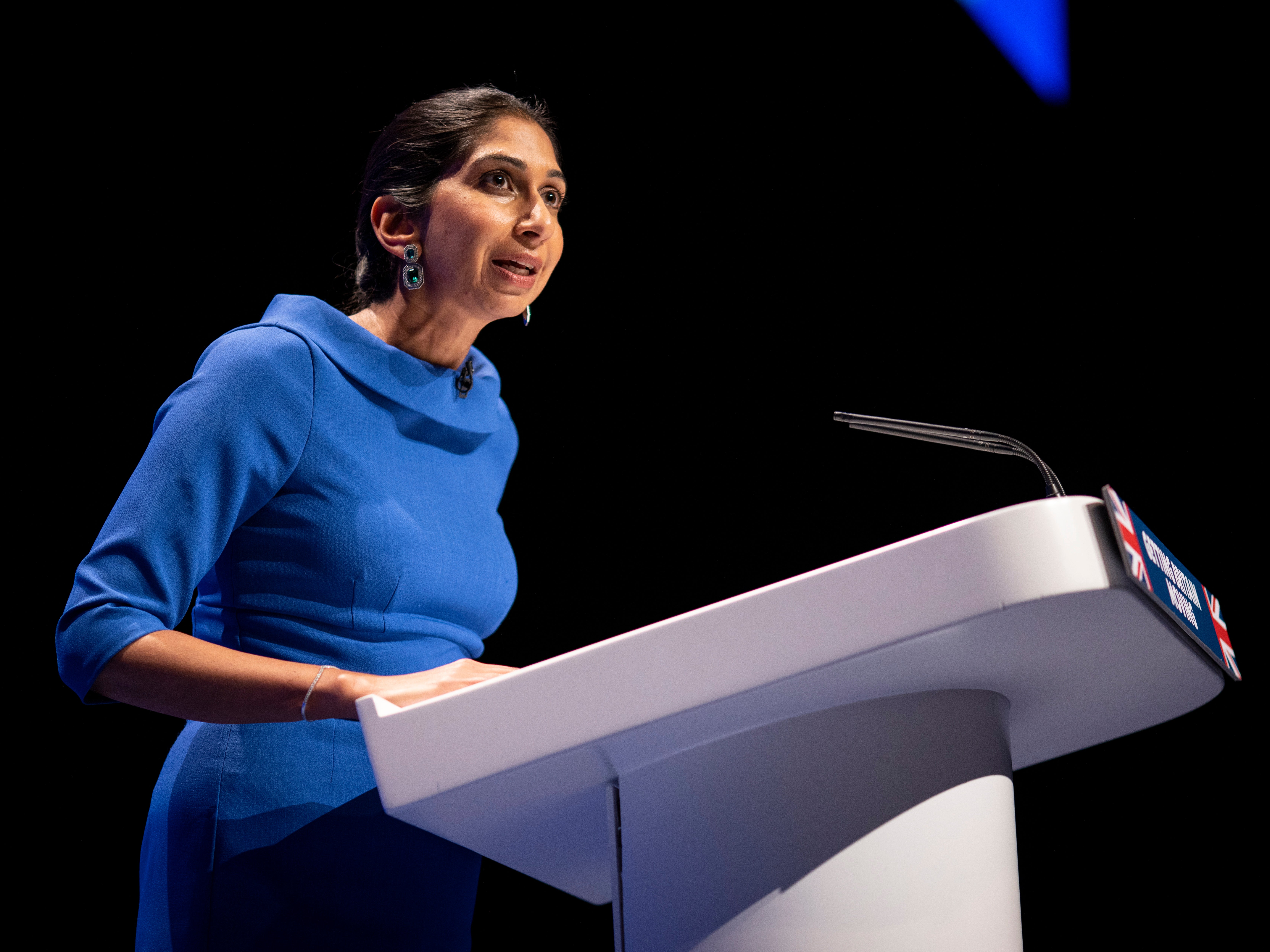 Suella Braverman delivering her Conservative Party conference speech