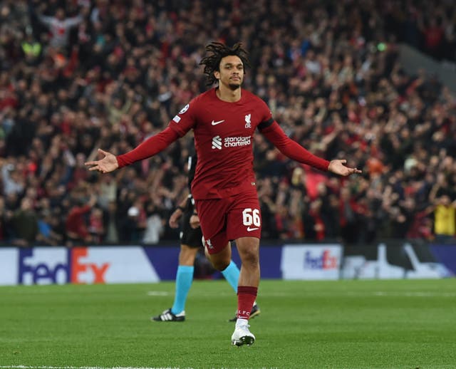 <p>Alexander-Arnold scored a free kick against Rangers </p>