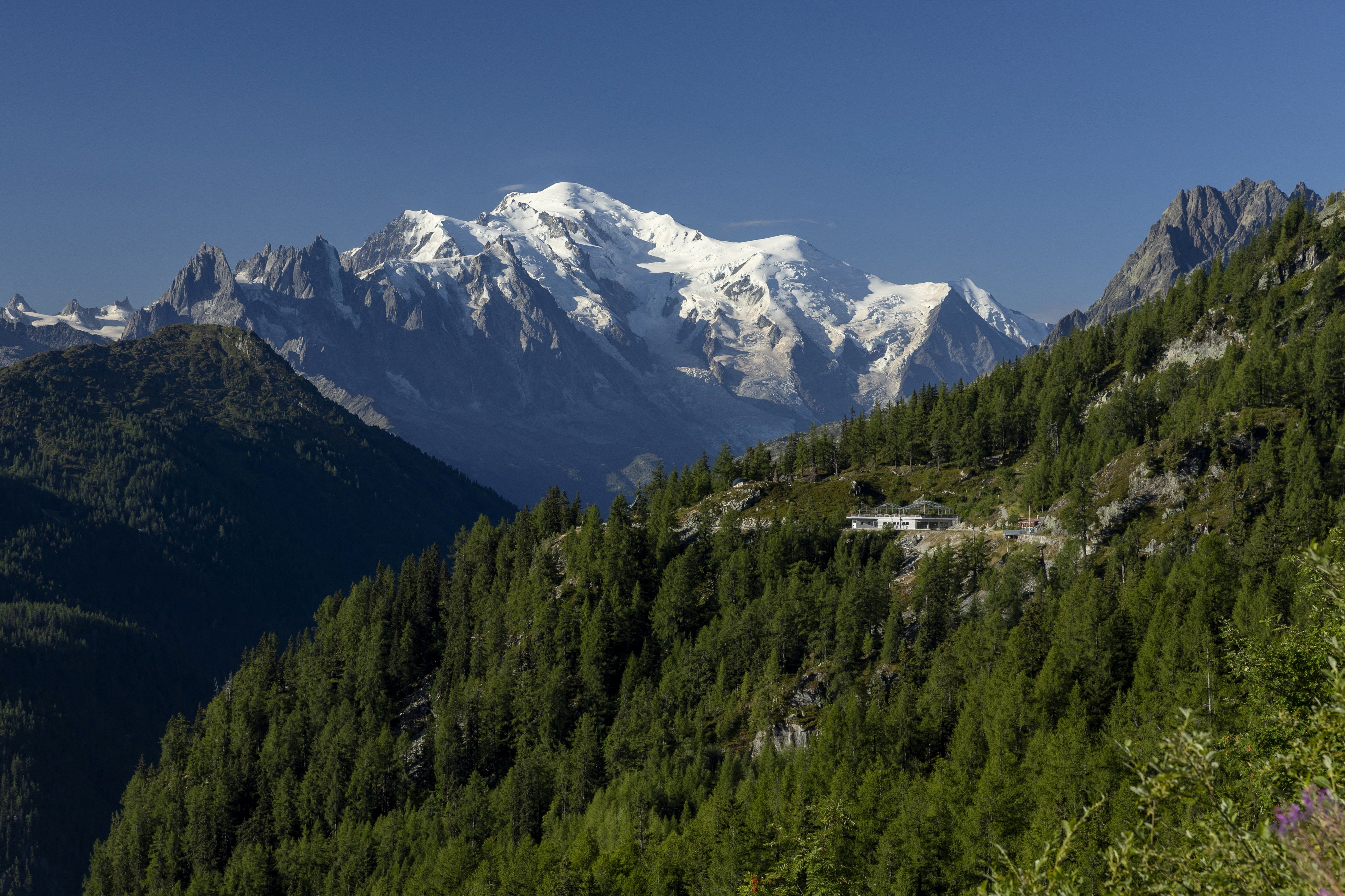 The Mont Blanc mountain is seen from Finhaut, Switzerland