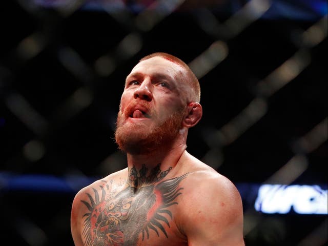 <p>Conor McGregor after going five rounds with Nate Diaz in their rematch</p>