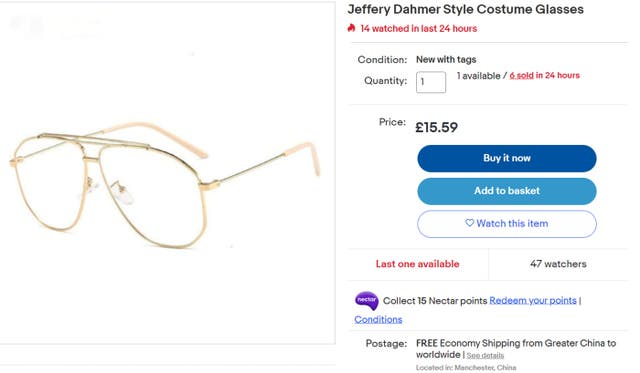 <p>Jeffrey Dahmer style costume glasses on sale</p>