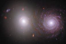 Nasa’s Webb and Hubble telescope team up to create astonishing image of a pair of galaxies