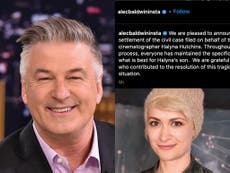 Alec Baldwin addresses Rust settlement after fatal on-set shooting of Halyna Hutchins