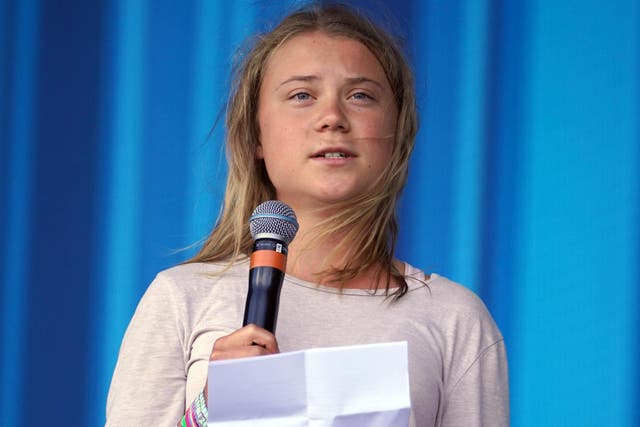 Climate activist Greta Thunberg speaking on the Pyramid Stage during Glastonbury Festival (Yui Mok/PA)