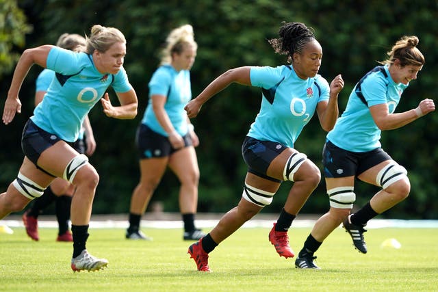 <p>Sadia Kabeya (second-right) will start in England’s World Cup-opener against Fiji</p>