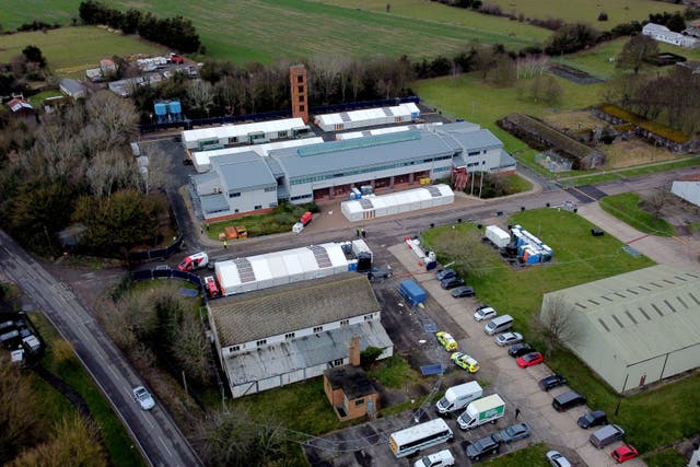 Part of the former Ministry of Defence (MoD) site in Manston, Kent, which has been made ready to support and process people thought to be migrants rescued in the Channel. The secure site will be able to hold people thought to be migrants for up to five days as security and identity checks are completed (Gareth Fuller/PA)