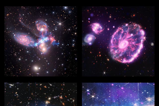 <p>Four images taken by the James Webb Space Telescope have been enhanced by combining them with images taken by the Chandra X-ray Observatory</p>