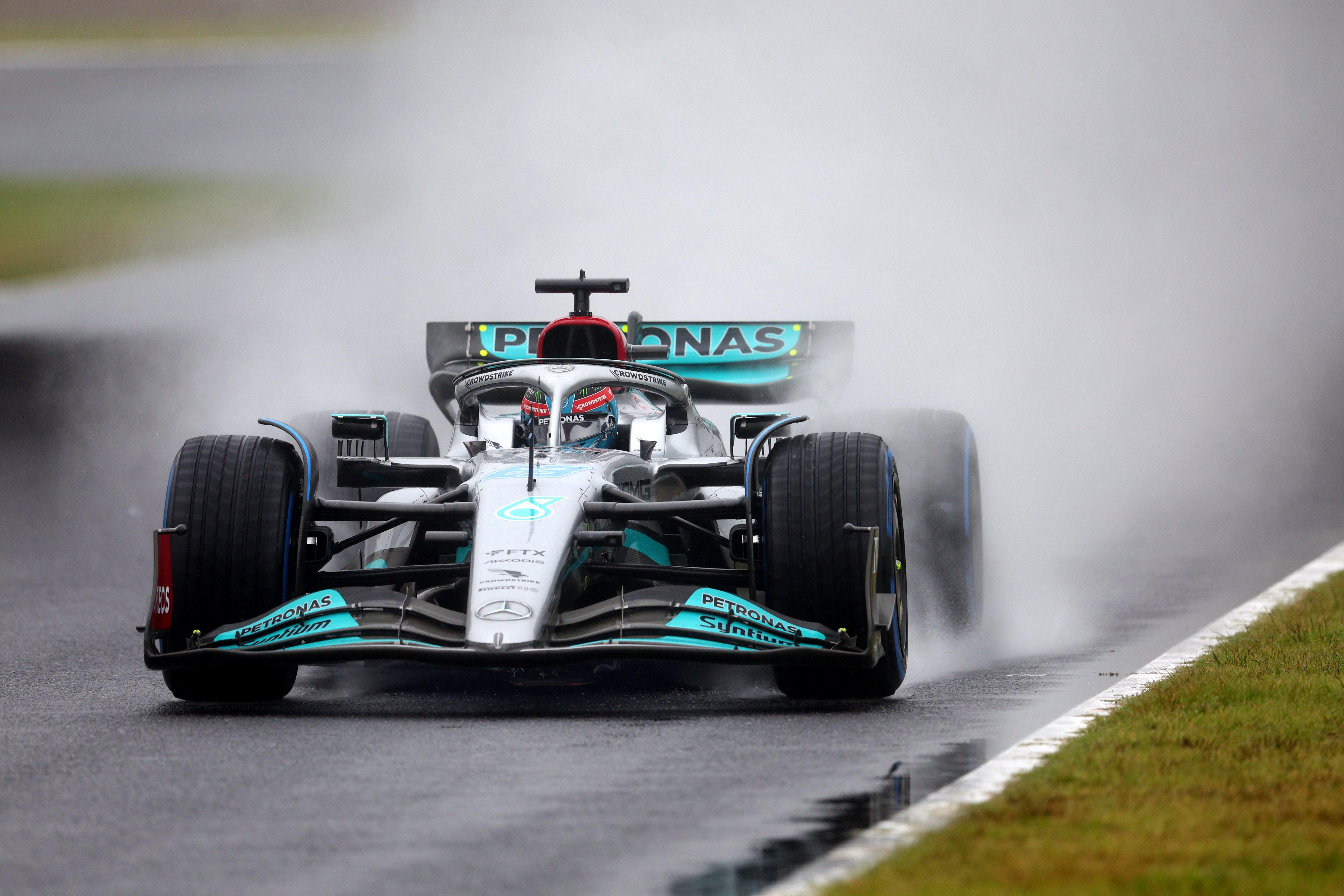 George Russell led a Mercedes one-two in second practice on Friday in Japan